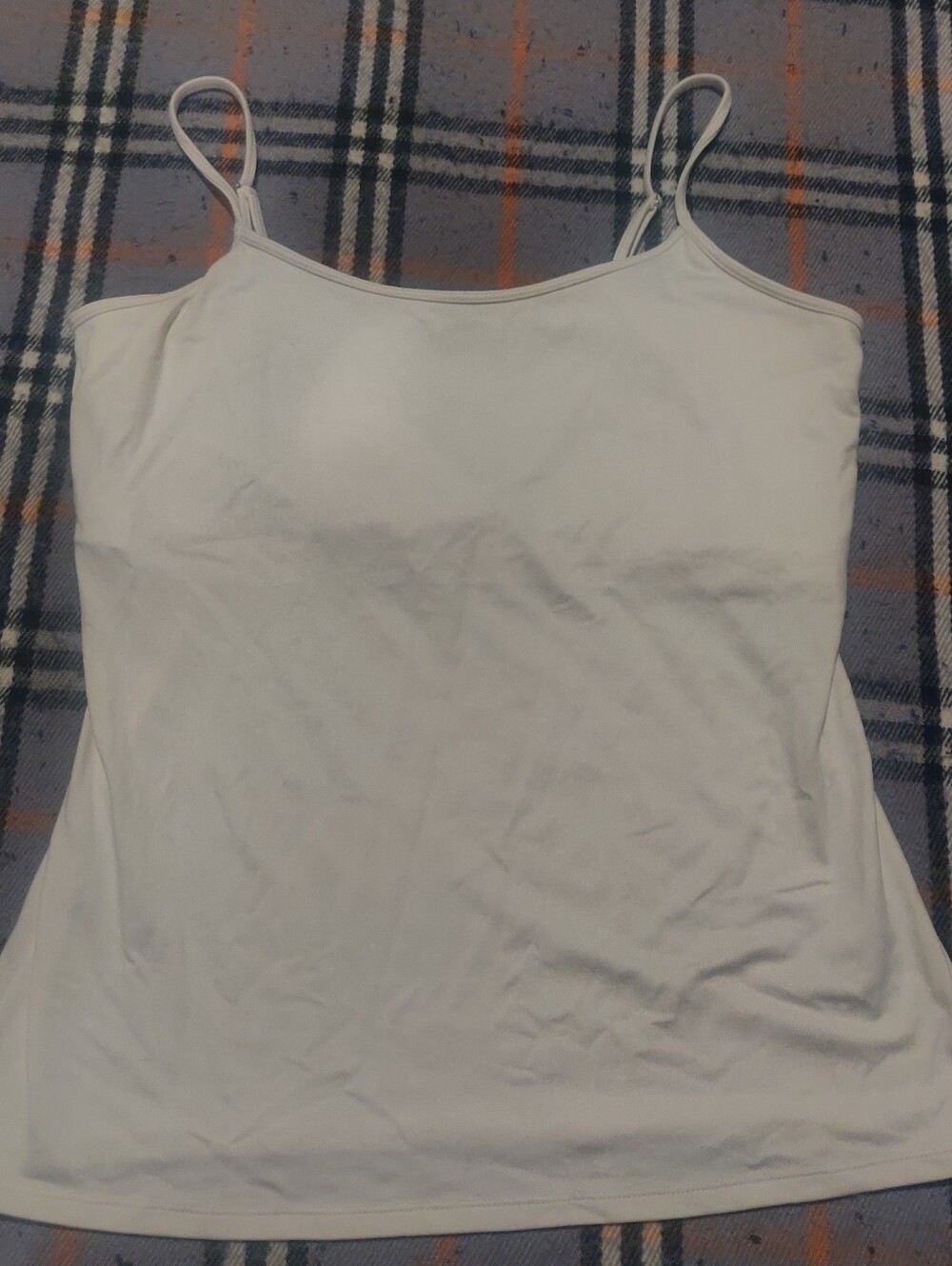 Classic White Spaghetti Strap Tank Top With Built In Shelf Bra Size L Adjustable
